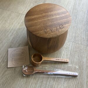 RYZE Mushroom Jar Acacia Wood Storage Canister Scoop & 2 Stir Spoons Set Lid⁠